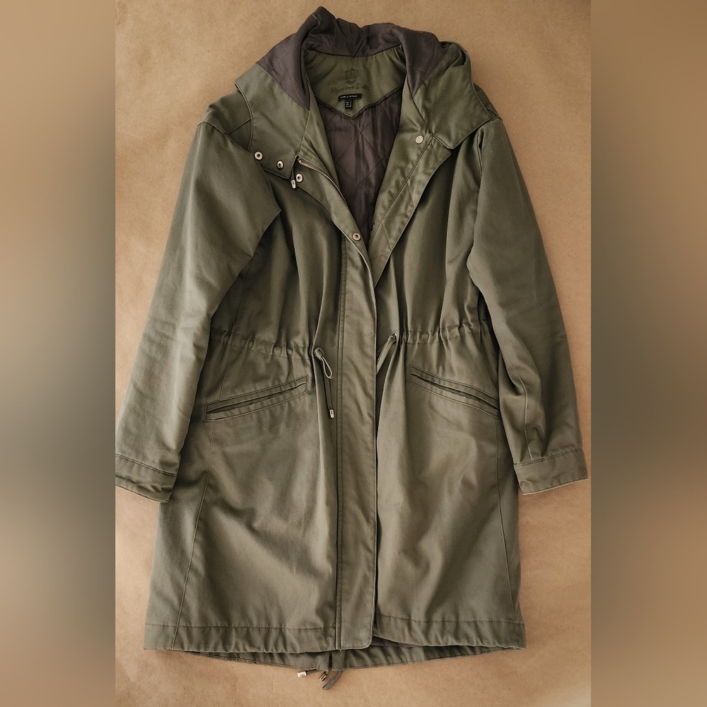 Massimo Dutti Olive Green Hooded Parka Quilted Coat Size S